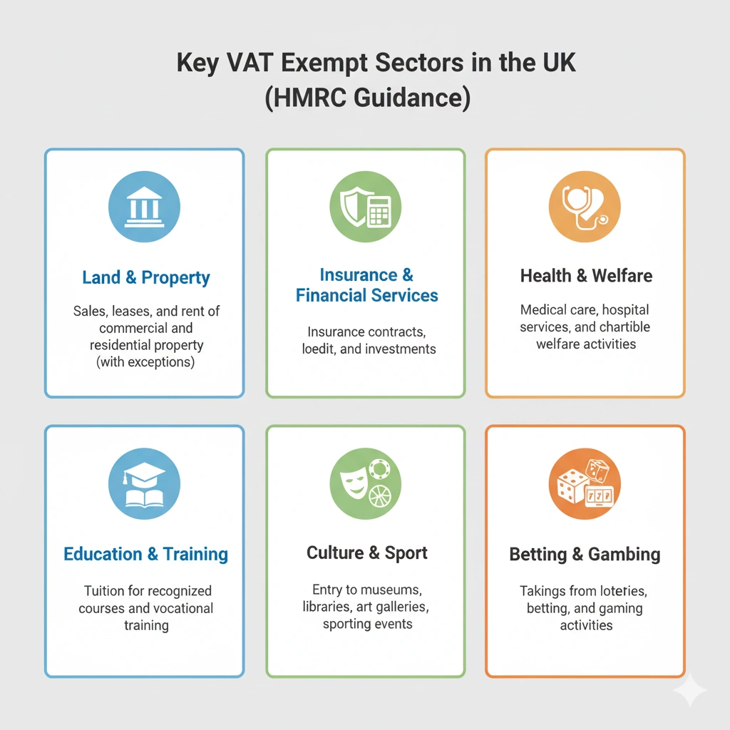 VAT exempt sectors in the UK.