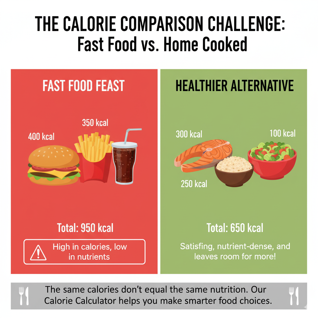 Calories comparison between Fast food and home cooked food.