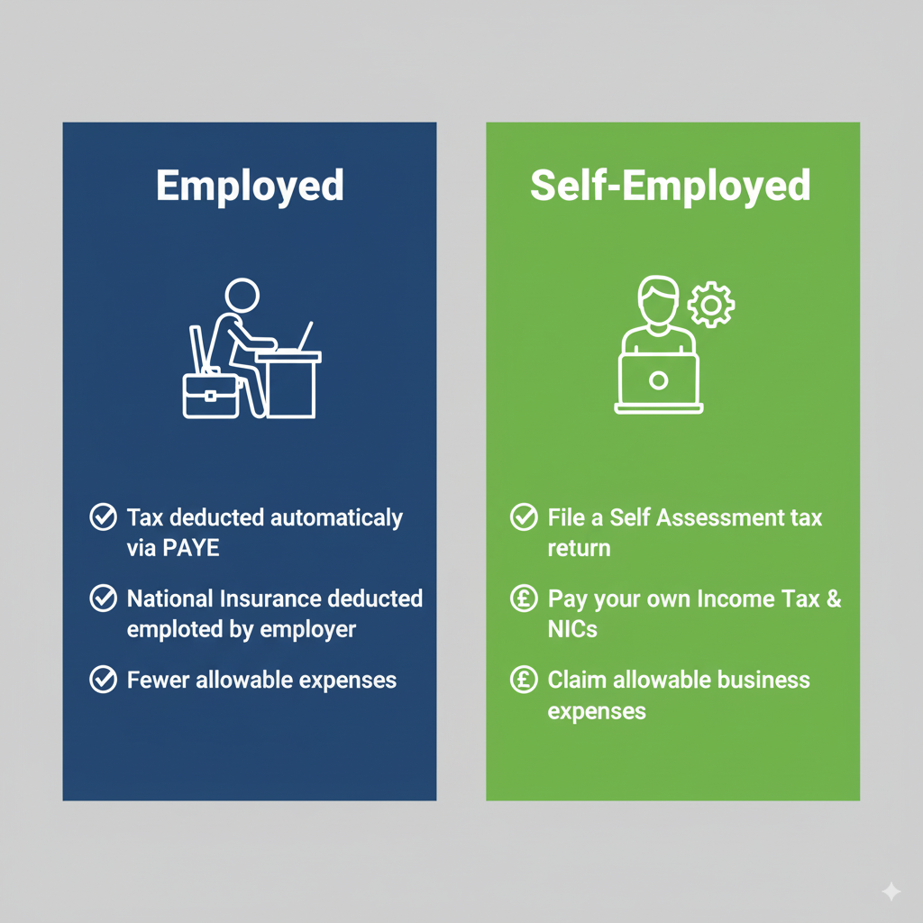 What is the difference between employed and self-employed in the UK?