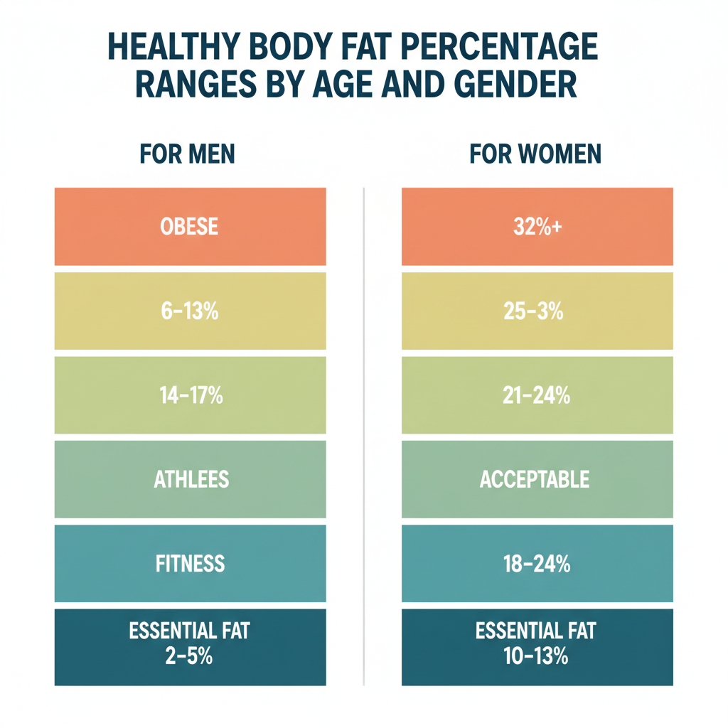 Healthy body fat percentages by age and gender.