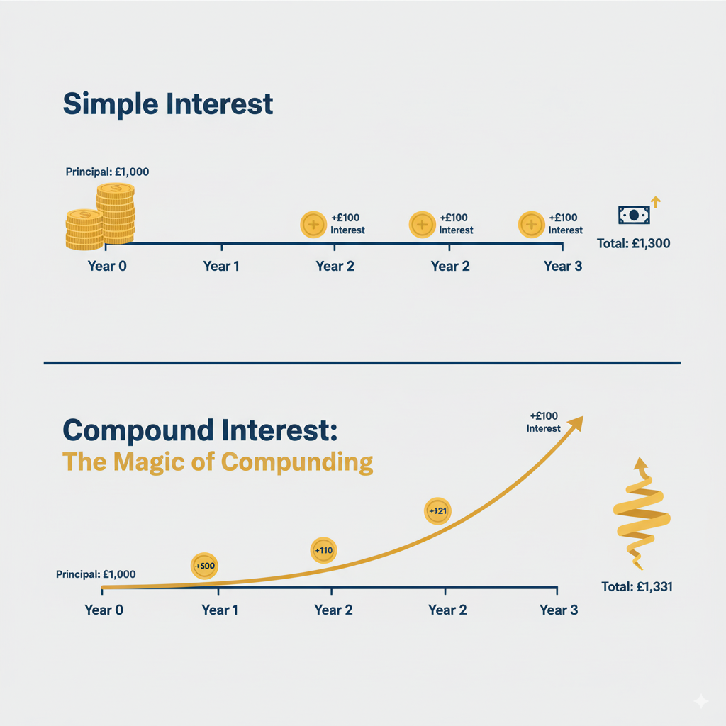 simple interest vs compund interest in the UK.